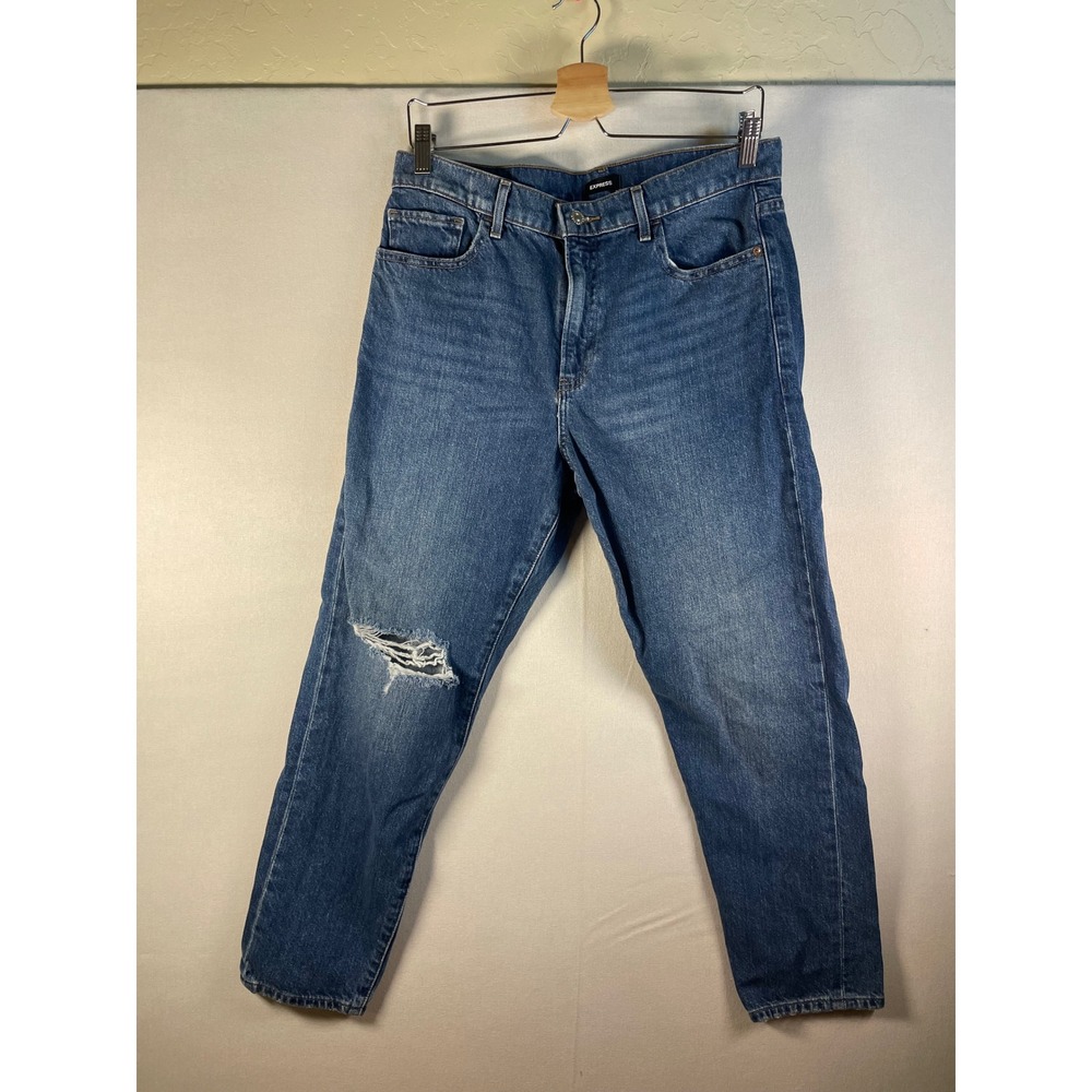 Express Tapered Ankle High Rise Distressed Jeans Medium Wash 10R K105 - Picture 2 of 9